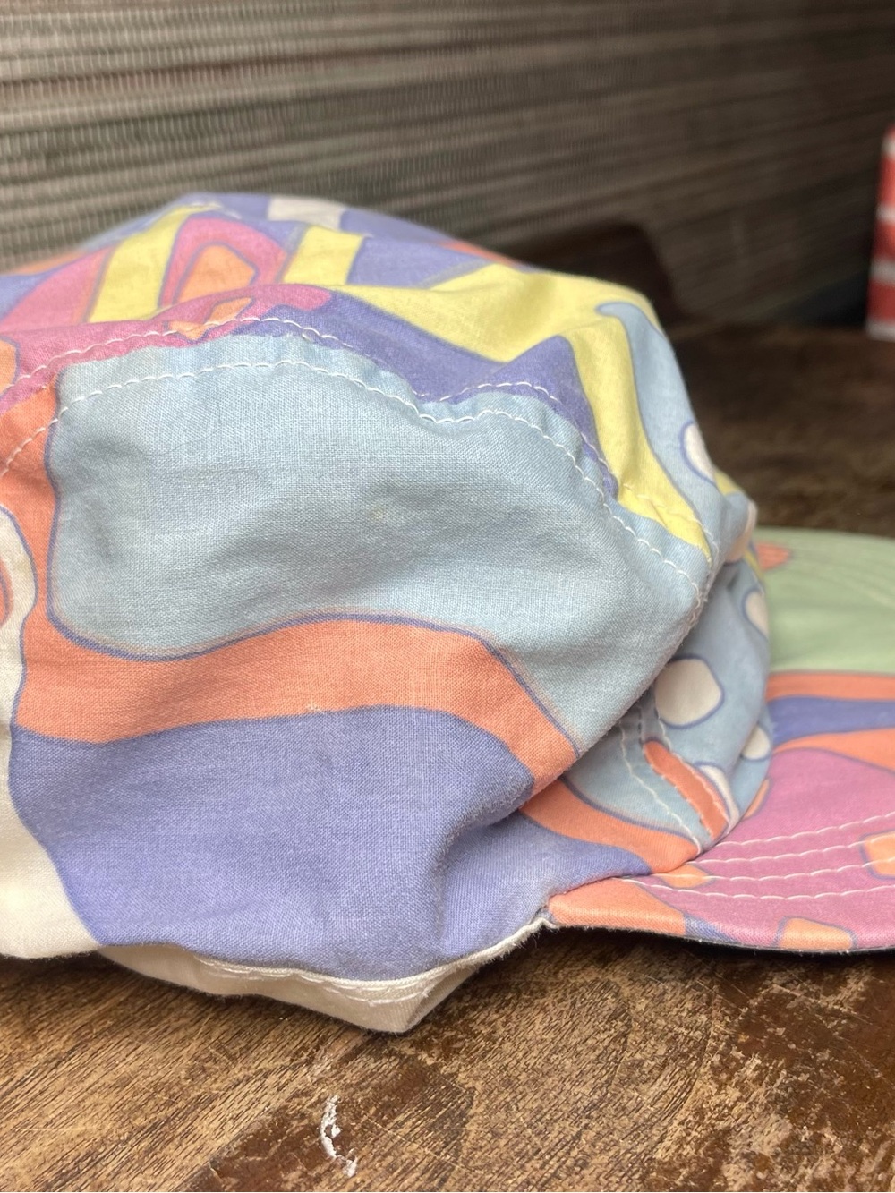 Vintage 80s 90s Abstract Print Painter Cap Pastel Snap Brim Hat Retro Festival - Picture 7 of 13